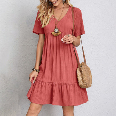 Abito Estivo Donna – Vestito Corto con Scollo a V e Gonna a Balze