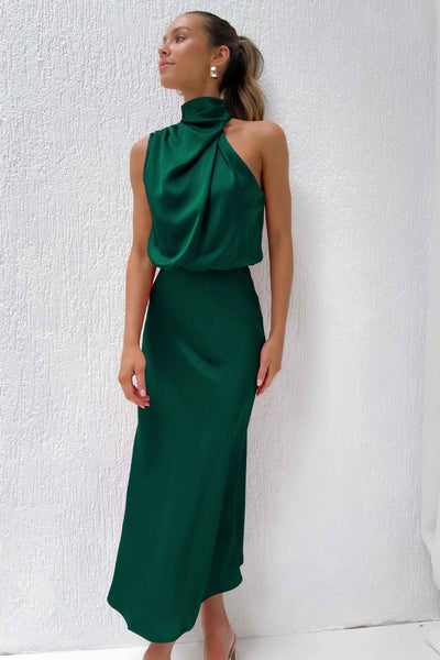Dress Lungo in Satin con Collo Drappeggiato