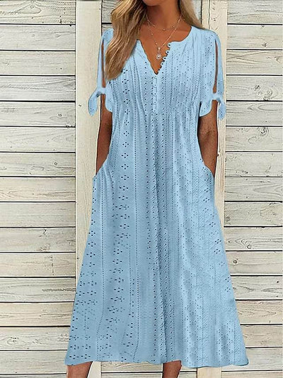 Abito Estivo Donna in Pizzo Sangallo – Midi con Tasche e Scollo a V