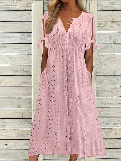 Abito Estivo Donna in Pizzo Sangallo – Midi con Tasche e Scollo a V