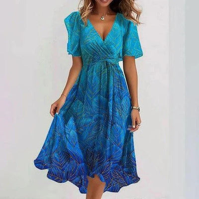 Lilia – Elegante Vestito Midi da Cerimonia con Maniche Corte e Gonna Svasata
