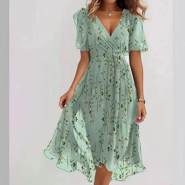 Lilia – Elegante Vestito Midi da Cerimonia con Maniche Corte e Gonna Svasata