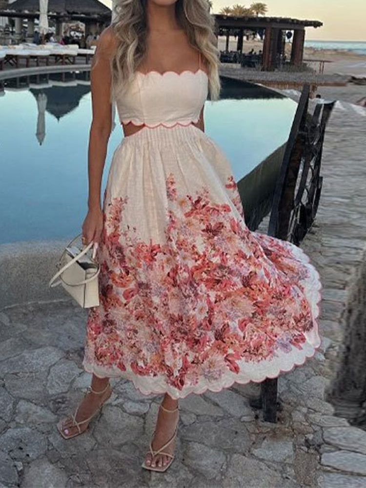Emily Midi Dress - Thin Straps and Floral Print
