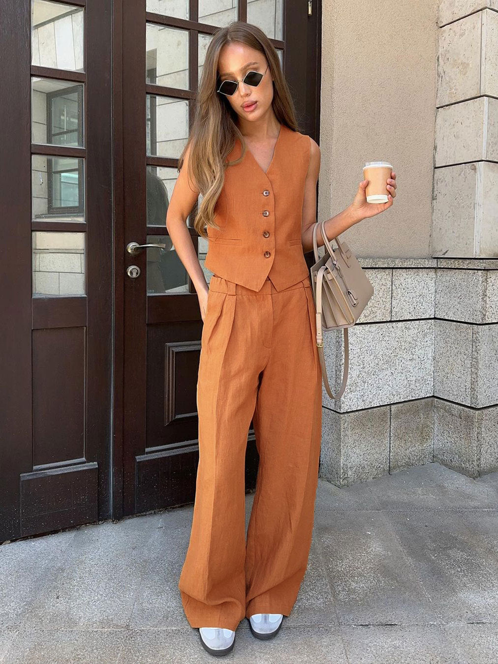 Set Completo: Gilet e Pantaloni in Cotone e Lino
