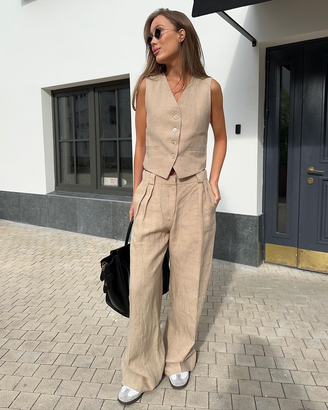 Set Completo: Gilet e Pantaloni in Cotone e Lino