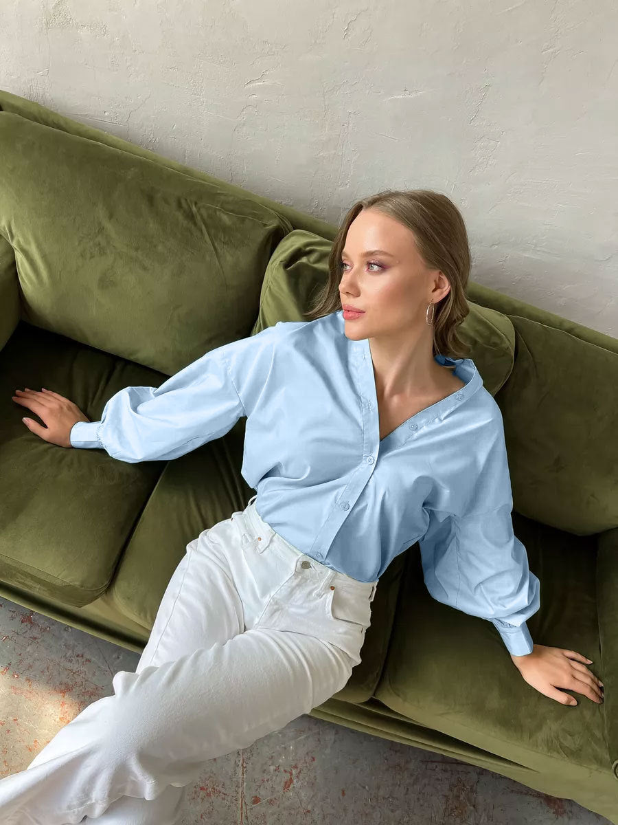Camicia in Cotone con Maniche Voluminose