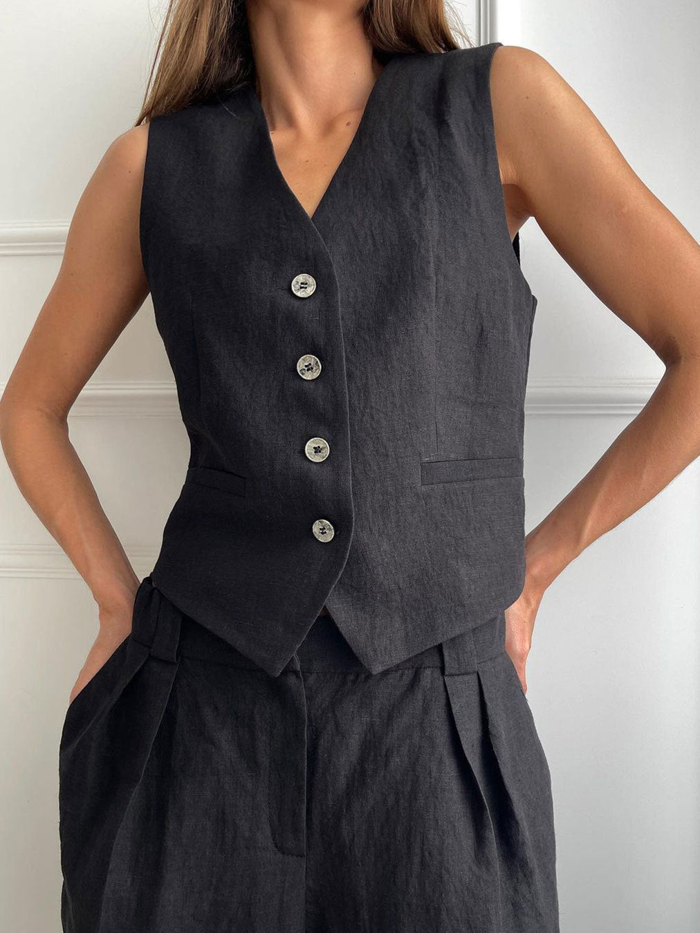 Set Completo: Gilet e Pantaloni in Cotone e Lino