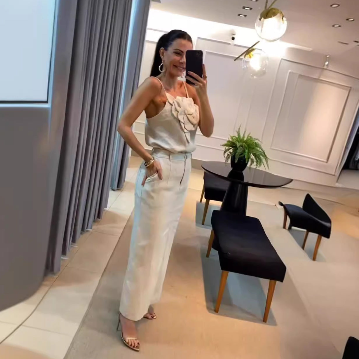 Completo Top Fiore con Gonna Midi e Fessura