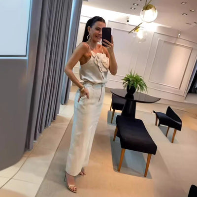 Completo Top Fiore con Gonna Midi e Fessura