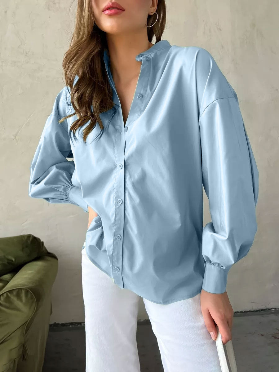 Camicia in Cotone con Maniche Voluminose