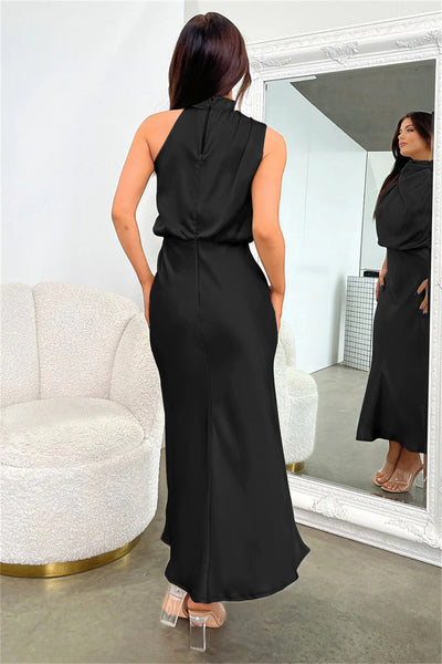 Dress Lungo in Satin con Collo Drappeggiato