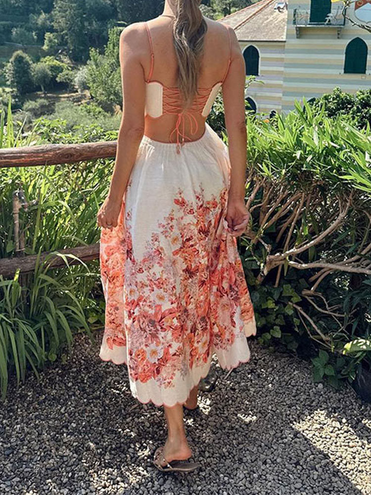 Emily Midi Dress - Thin Straps and Floral Print