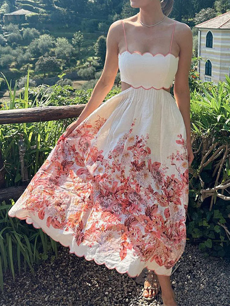 Emily Midi Dress - Thin Straps and Floral Print