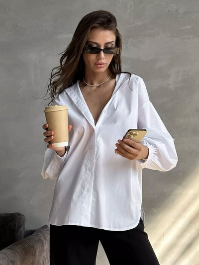 Camicia in Cotone con Maniche Voluminose