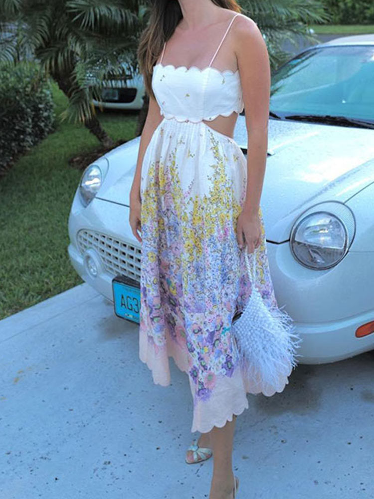 Emily Midi Dress - Thin Straps and Floral Print