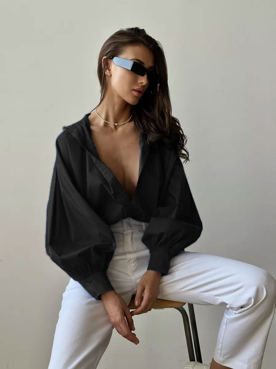 Camicia in Cotone con Maniche Voluminose