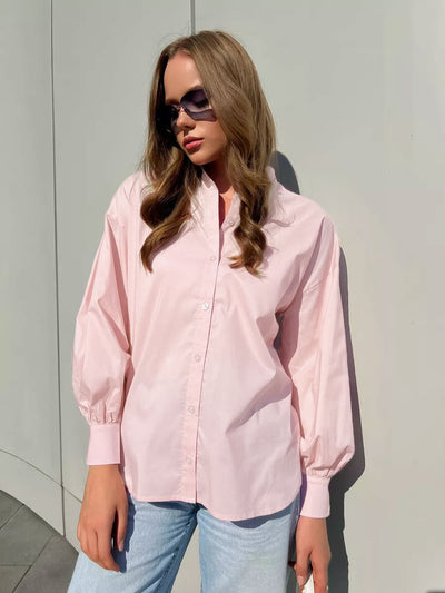 Camicia in Cotone con Maniche Voluminose