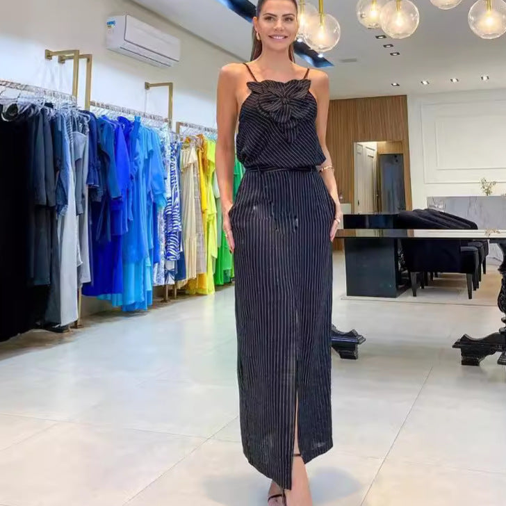 Completo Top Fiore con Gonna Midi e Fessura