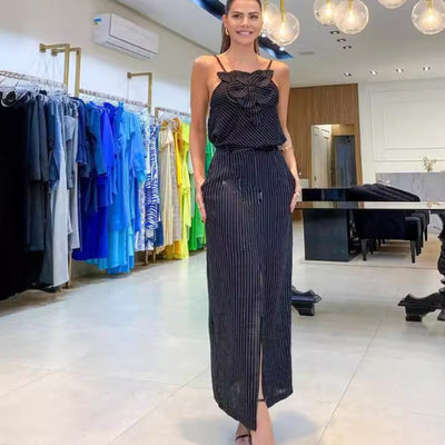 Completo Top Fiore con Gonna Midi e Fessura