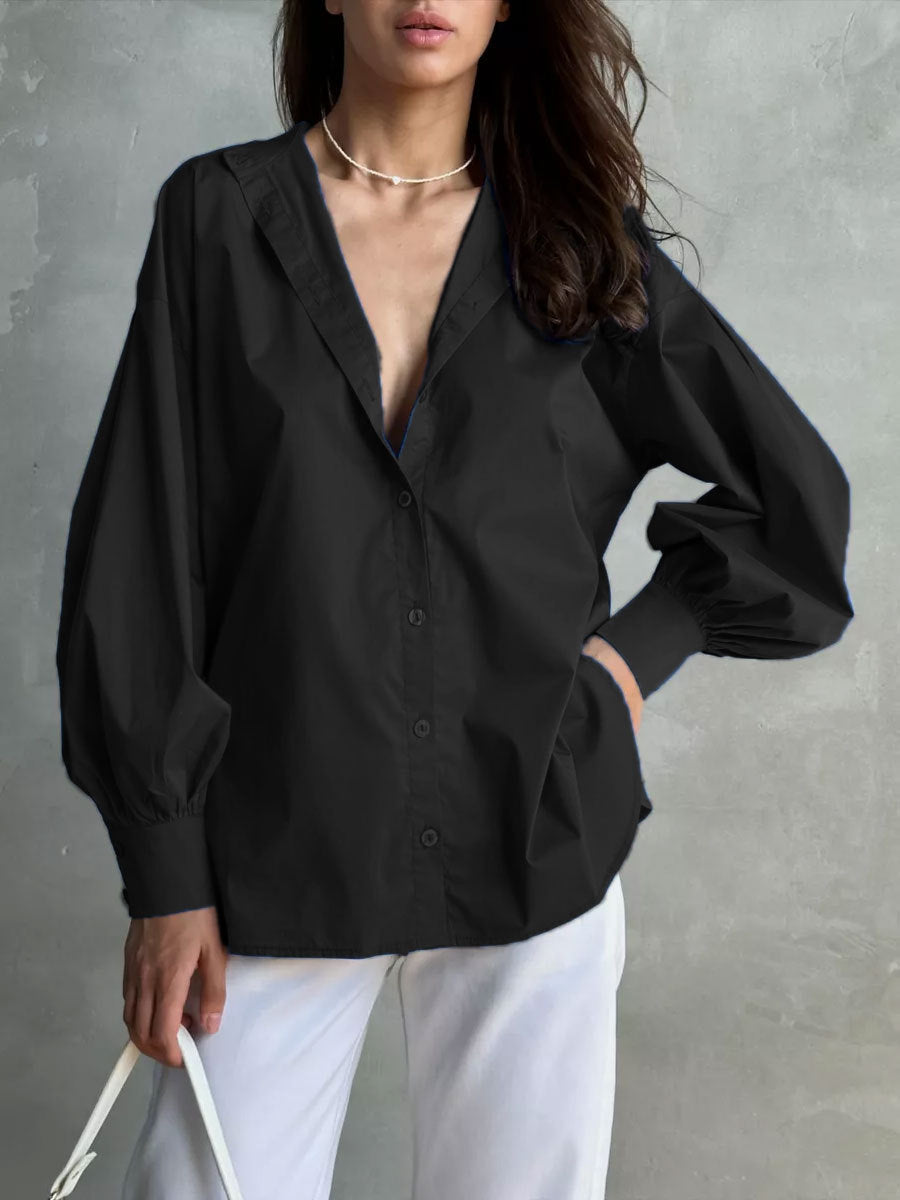 Camicia in Cotone con Maniche Voluminose