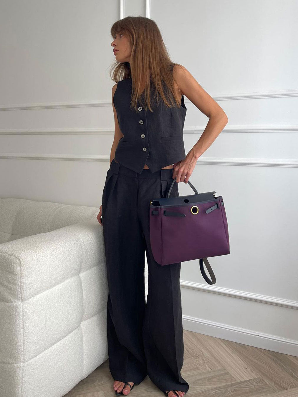 Set Completo: Gilet e Pantaloni in Cotone e Lino