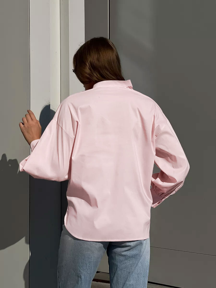 Camicia in Cotone con Maniche Voluminose