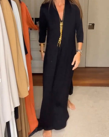 Raffaella – Elegante Vestito Estivo Lungo con Scollo a V