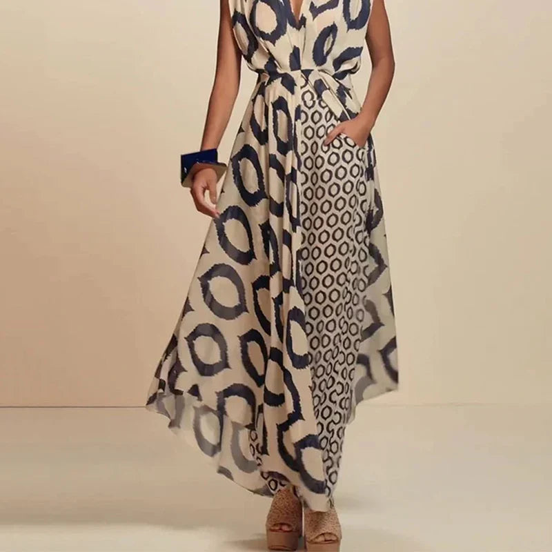 Abito Boho Lungo da Donna con Tasche – Stampa Etnica Chic e Design Fluido