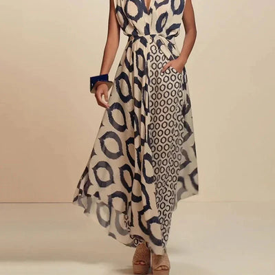 Abito Boho Lungo da Donna con Tasche – Stampa Etnica Chic e Design Fluido