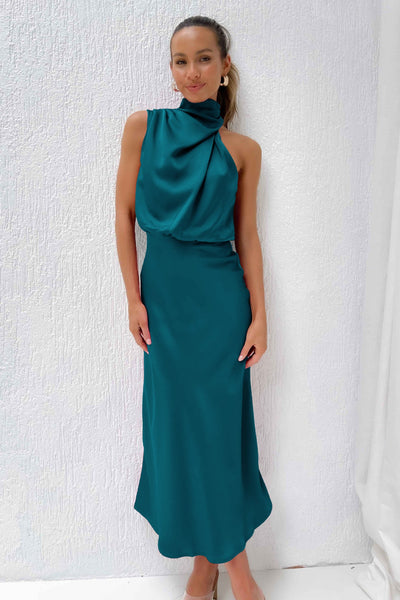 Dress Lungo in Satin con Collo Drappeggiato