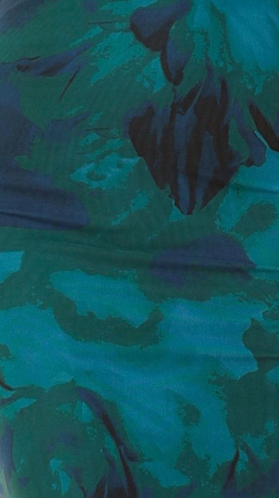 Abito Midi Floreale Blu Teal con Schiena Scoperta