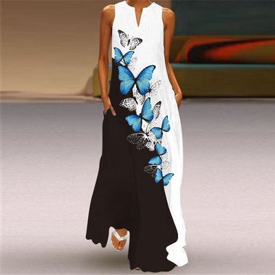 Valentina – Elegante Vestito Lungo da Donna con Tasche e Stampa Vivace