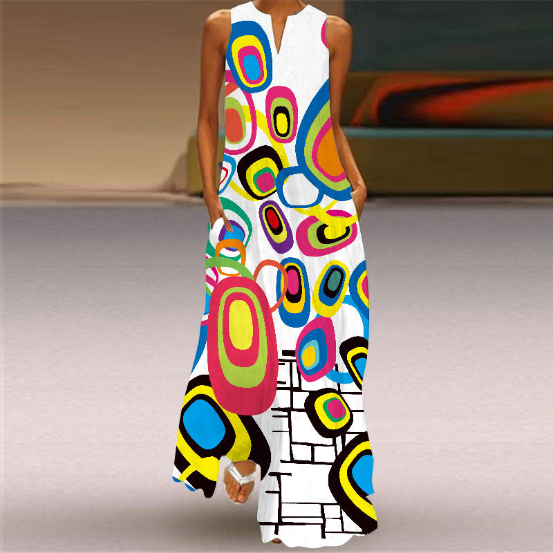 Valentina – Elegante Vestito Lungo da Donna con Tasche e Stampa Vivace