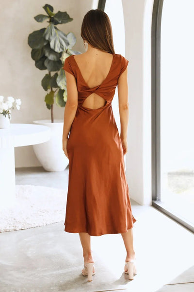 Giulia Dress – Elegant Satin Gown with Braided Back and Side Slit