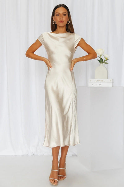 Giulia Dress – Elegant Satin Gown with Braided Back and Side Slit