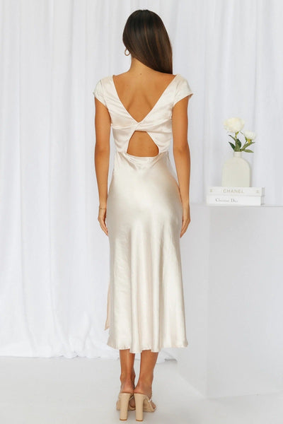Giulia Dress – Elegant Satin Gown with Braided Back and Side Slit