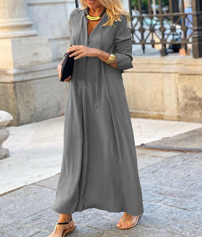 Abito Lungo Elegante da Donna – Vestito Fluido con Maniche 3/4 in Colore Unito
