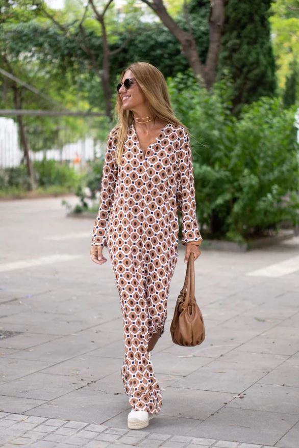 Abito Lungo Donna con Stampa Geometrica – Elegante, Estivo e Confortevole