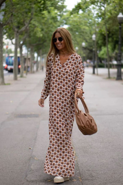 Abito Lungo Donna con Stampa Geometrica – Elegante, Estivo e Confortevole