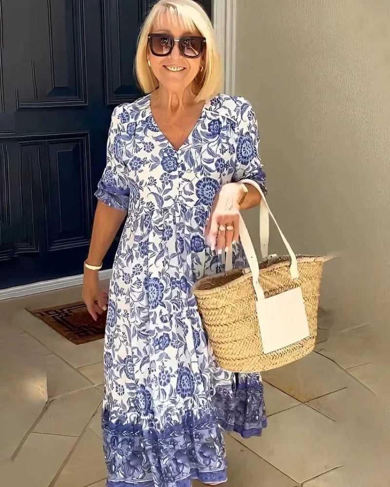 Elegante Vestito Estivo Lungo con Motivo Floreale
