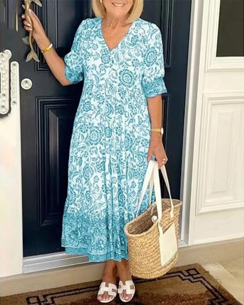 Elegante Vestito Estivo Lungo con Motivo Floreale