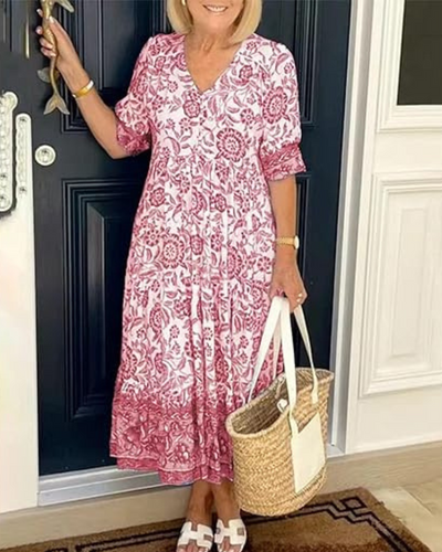 Elegante Vestito Estivo Lungo con Motivo Floreale