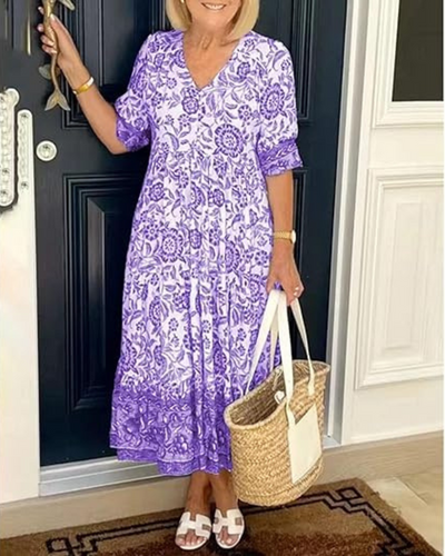 Elegante Vestito Estivo Lungo con Motivo Floreale