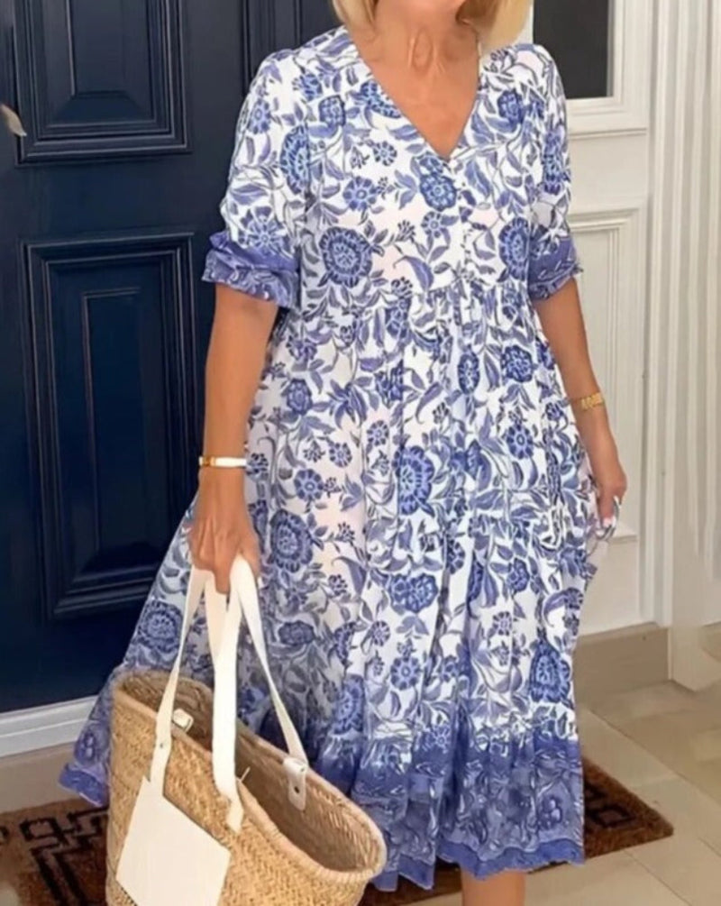 Elegante Vestito Estivo Lungo con Motivo Floreale