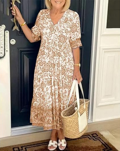 Elegante Vestito Estivo Lungo con Motivo Floreale