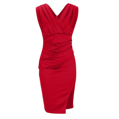 Abito Midi Elegante Isa – Scollo a V Drappeggiato con Spacco Laterale