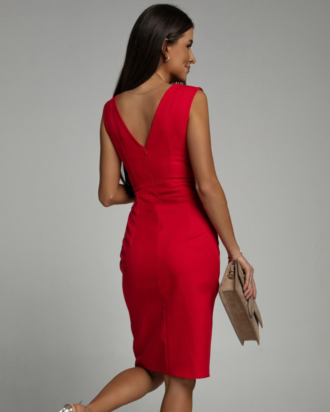 Abito Midi Elegante Isa – Scollo a V Drappeggiato con Spacco Laterale