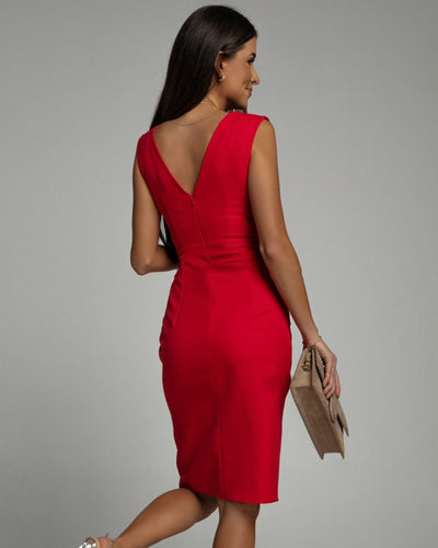 Abito Midi Elegante Isa – Scollo a V Drappeggiato con Spacco Laterale