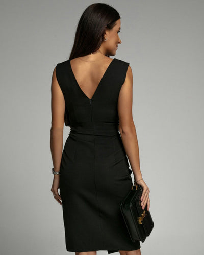 Abito Midi Elegante Isa – Scollo a V Drappeggiato con Spacco Laterale