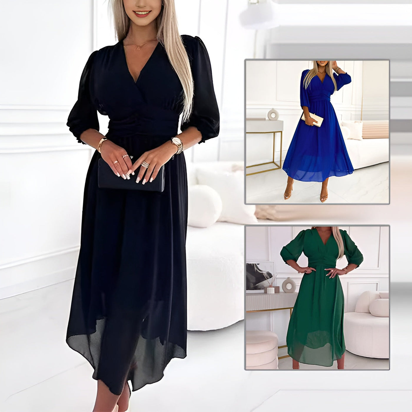 Vestito Midi Elegante Anna con Scollo a V